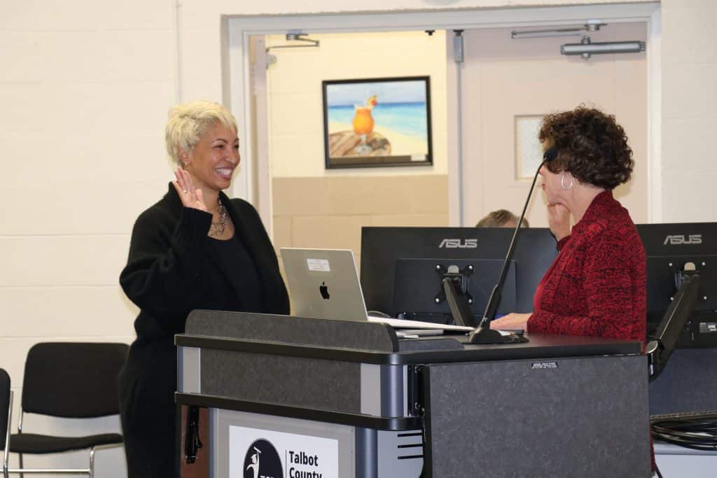 Anna Howie being sworn-in as Board of Education Member.